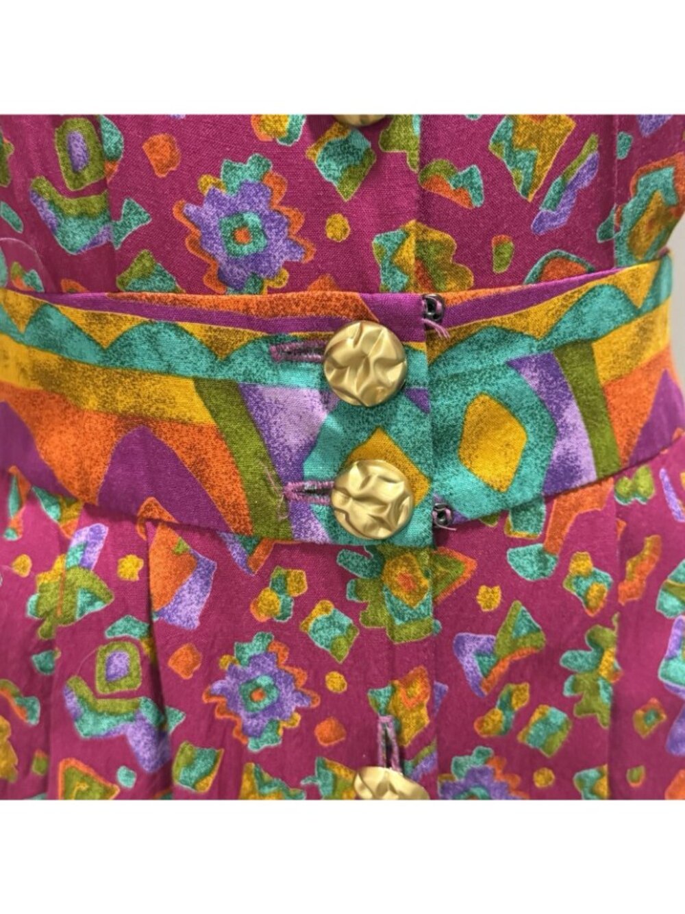Abstract Geometric Button Front Dress Size 3/4 Vintage 80s Positive Attitude - Picture 4 of 11